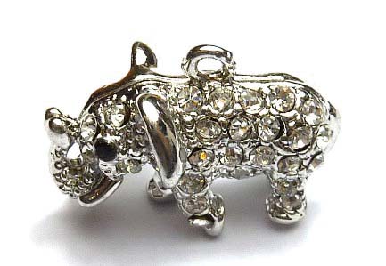 Pendentif Pampille Strass petit éléphant en métal couleur argent