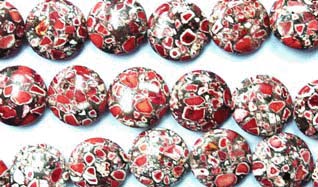 PG59 Fil de pierres rondes plates en poudre compressées Multi-Couleurs Rouge Blanc et Marron Noir